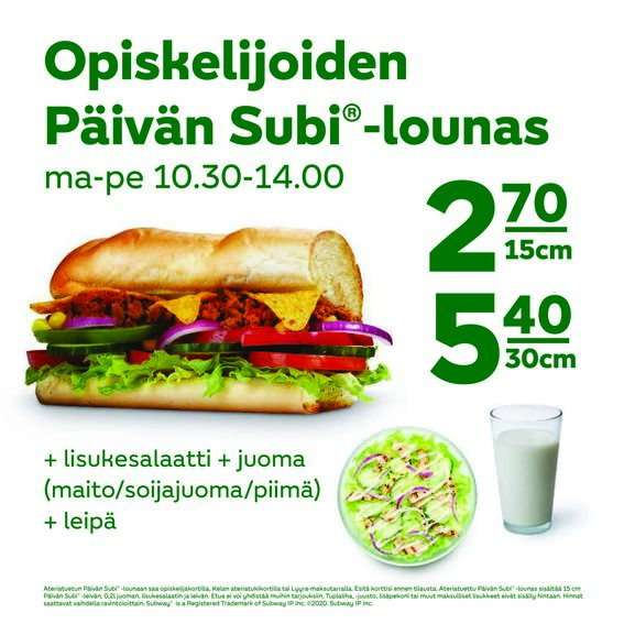 Opiskelijahintainen Lounas Subway Otaniemest Aalto yliopisto Opiskelijahintainen Lounas Subway Otaniemest Aalto yliopisto